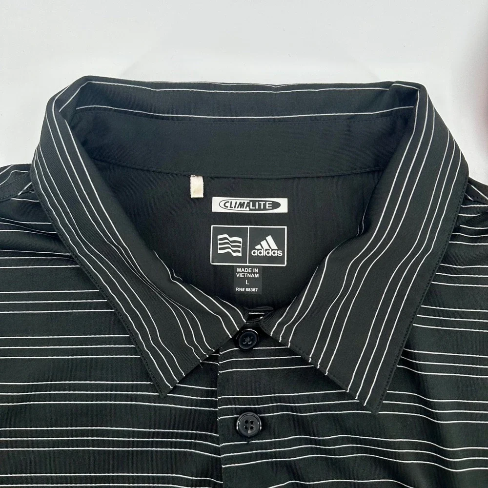 Adidas ClimaLite Golf Polo Shirt Mens‎ Large Black Striped Athletic Top